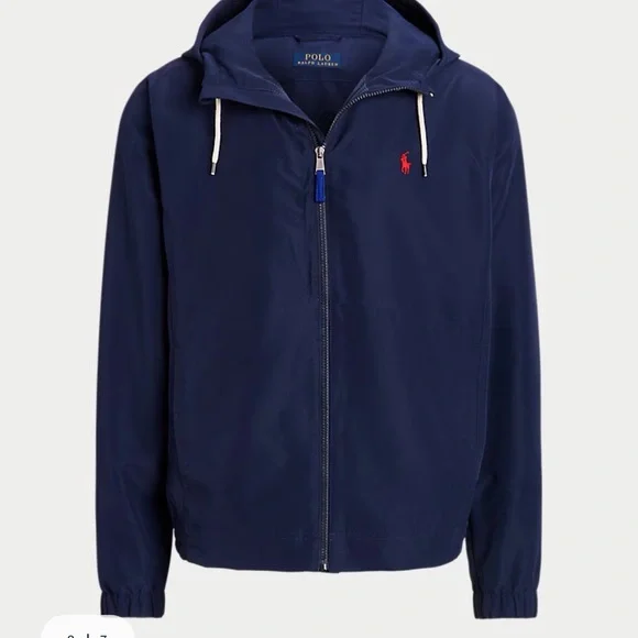 Polo Ralph Lauren mens navy packable water repellent hooded jacket size small - Picture 2 of 5